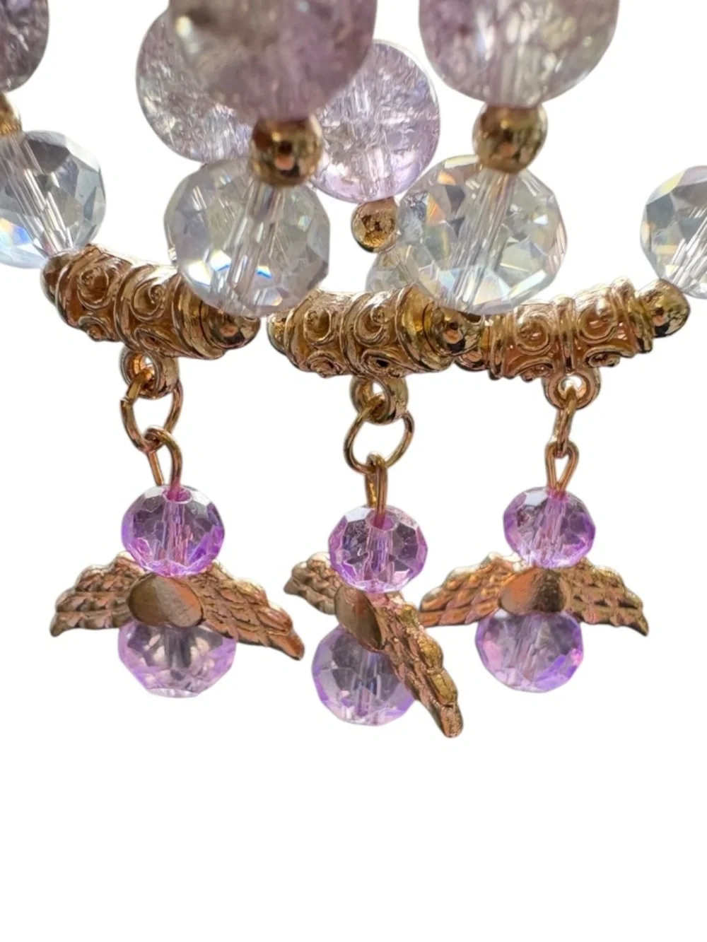 Lavender Glass Bead Stretch Bracelets with Angels Set of Three $15